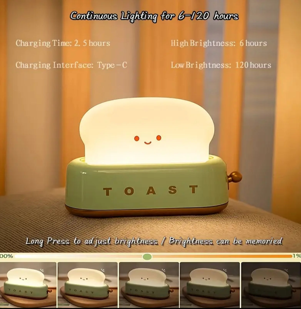 Personalised cute toaster shape LED bed lamp