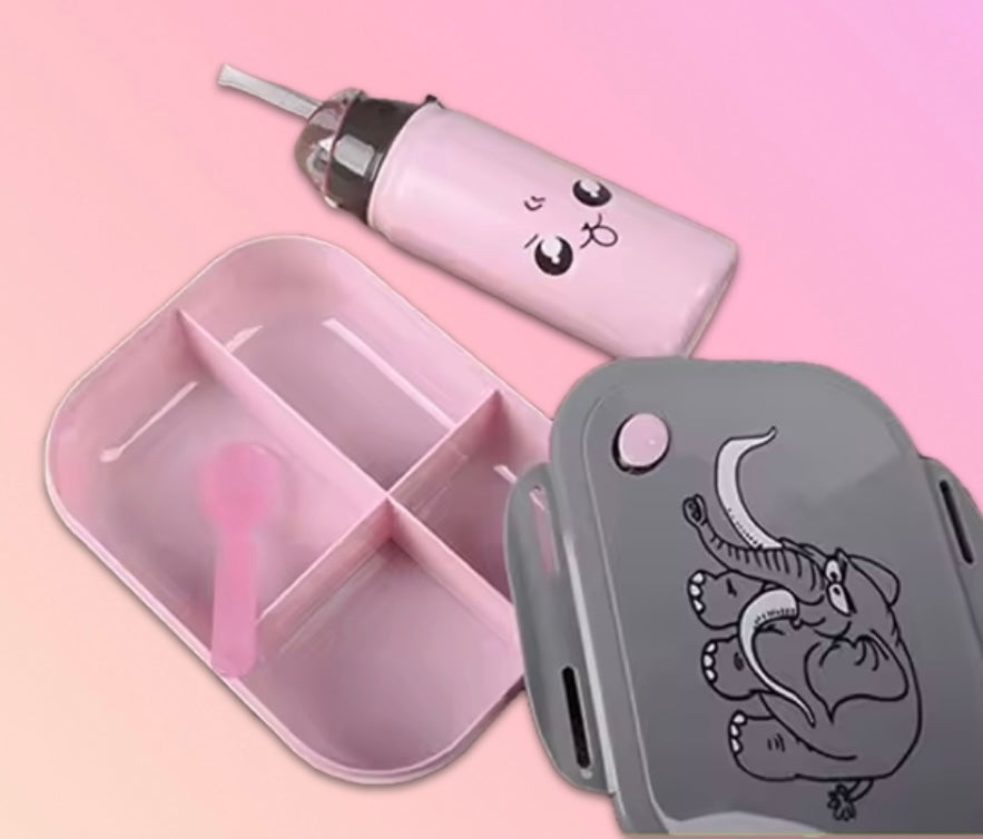 Personalised Cartoon Elephant Pattern Lunch Box with Water Bottle🐘💖💙