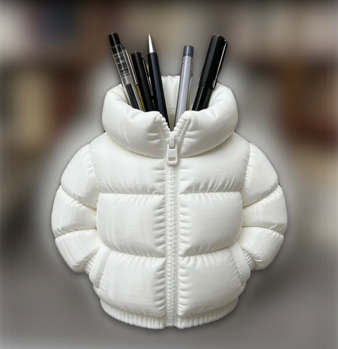 Puffer jacket pen holder