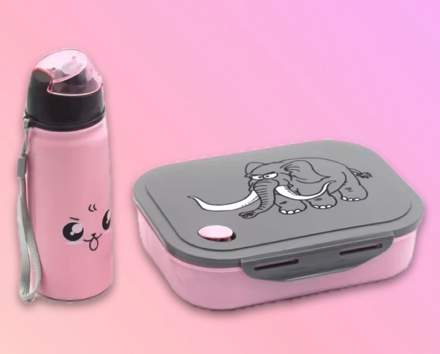 Personalised Cartoon Elephant Pattern Lunch Box with Water Bottle🐘💖💙